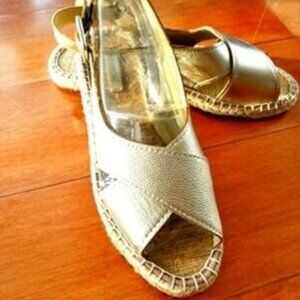 Gold Leather Espadrille Sandals, 8
